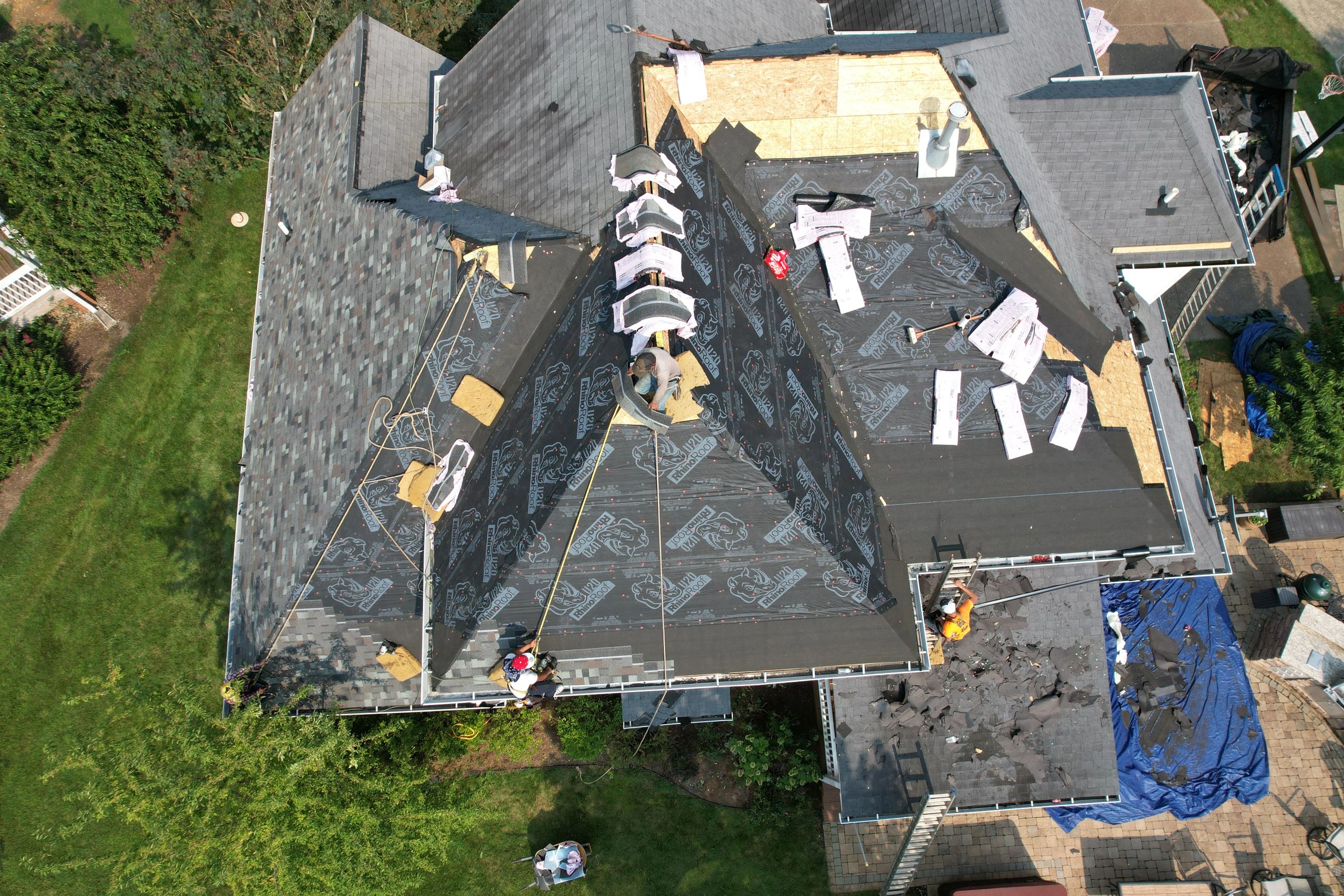 Aerial drone view of roof project